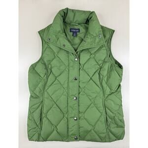 Lands’ End Women’s Down Puffer Vest Small Green Quilted Insulated Preppy Classic